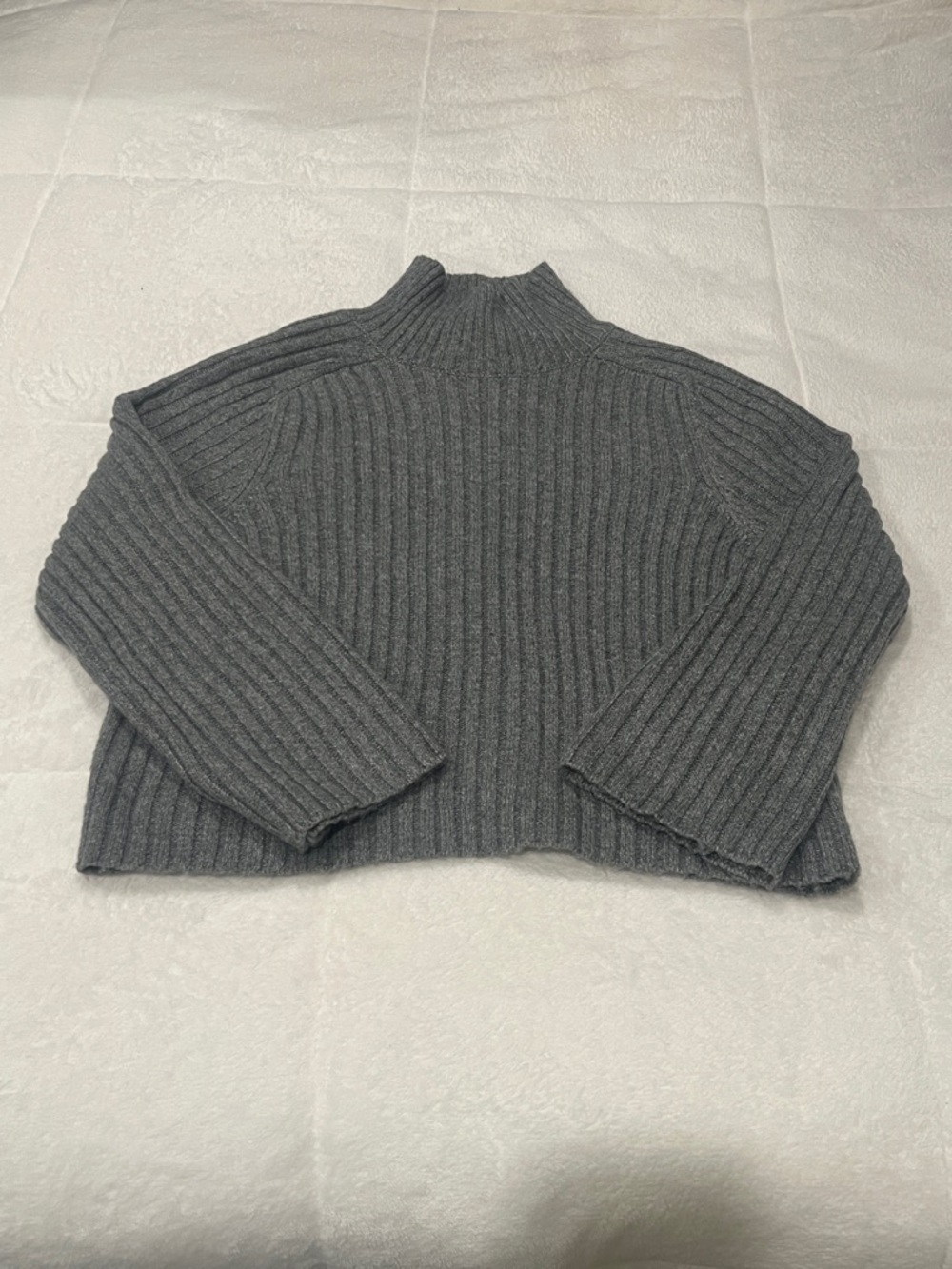 Grey Ribbed Mock Neck Women's Sweater Soft Grunge